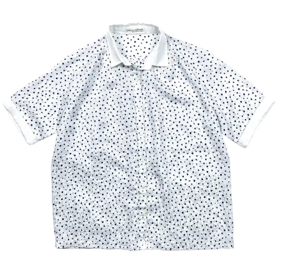 BALMAIN 复古波点丝绸缎领纽扣上衣衬衫 L — 第 1/4 张图片