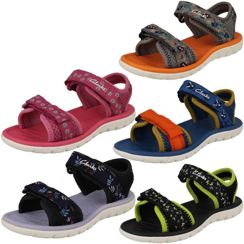 Bambini Clarks Casual Motivo Dettagliato Regolabile Sandali Surf Tide