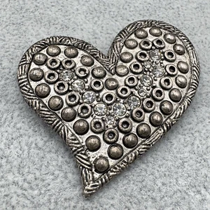 Chicos AHA 2007 Heart Brooch Pin Glass Faceted Rhinestones Silver Tone 2" - Picture 1 of 13