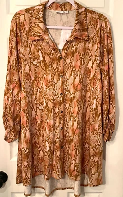 NUEVA DIRECCIÓN Blusa Talla XL Marrón Rosa Estampado Animal Túnica Larga Top NUEVA con Etiquetas Foto 1 de 4