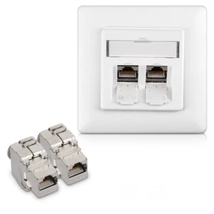 2x Keystone Dose 1x Modul Set CAT 6A Kabel 10Gibt/s geschirmt RJ45 Snap In - Bild 1 von 8