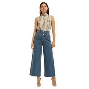 NWT C/MEO Collective Women High Rise Lifetime Wide Leg Cropped Jeans Blue Size 4 - Picture 1 of 10