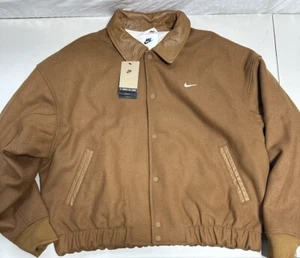 Nike Air Varsity Jacket Wool Leather Tan Brown Mens Size Large L $250 FZ1168 - Picture 1 of 6
