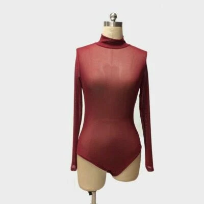 Lady Sheer Mesh Bodysuit Leotard Tops Lingerie Turtle Neck Sexy See Through - Image 1 of 4