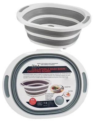 2 in 1 Folding Chopping Board Collapsible Sink Drain Basin Durable Bucket Basket - Image 1 of 4