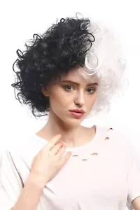 Perücke Damen Karneval Halloween stark gelockt Afro Volumen Halb Schwarz Weiß - Bild 1 von 4