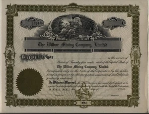 Wilbur Mining Company, Limited Stock certificate Wallace, Idaho - Picture 1 of 1