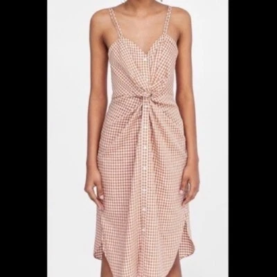 Платье миди ZARA Gingham узловатое на пуговицах оранжевое размер XS - Изображение 1 из 4