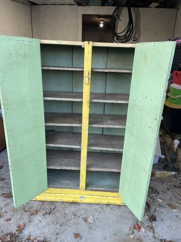 Antique 1800s Jelly Cupboard Cabinet Farmhouse Primitive Teal Yellow Paint 54” Cover