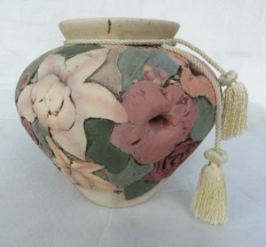 1999 John Davis Studios 9” Hand Built Molded Flowers Studio Art Pottery Vase - Picture 1 of 16