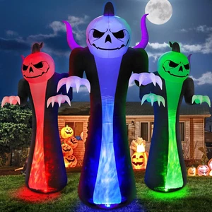 12FT Halloween Inflatables Decoration Outdoor Giant Pumpkin Reaper Ghost with 3- - Picture 1 of 6