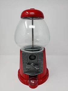 1985 Vintage Red CAROUSEL Gumball Machine Metal With Glass Globe 11 Inches Tall - Picture 1 of 7