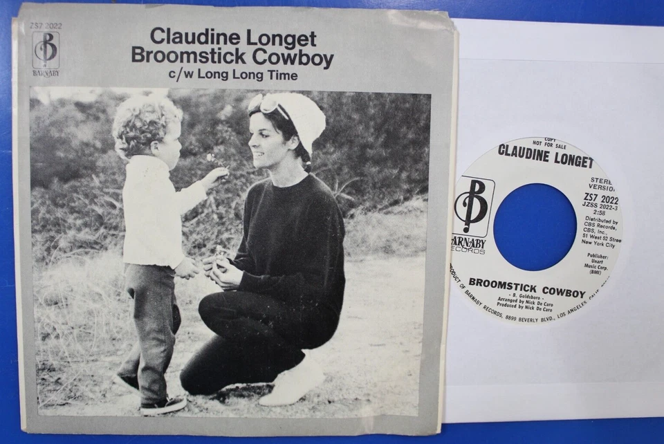 Claudine Longet-Broomstick Cowboy/Long Long Time-Barnaby WL Promo 7" 45 +PS - Image 1 of 1