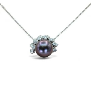 Tahitian Natural Black Pearl 18k (750) White Gold and Natural Diamond Pendant - Picture 1 of 13