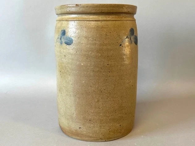 Antigua decoración azul vasija de 1800 inusual tamaño 1 1/2 galón Baltimore Foto 1 de 4