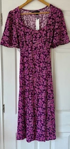Nobody's Child Dee Dee Midi Dress Purple Floral UK 14 - NEW - Picture 1 of 7