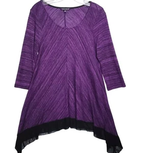 Cable & Gauge XL Purple Tunic Top 3/4 Sleeve Asymmetrical Hem Blouse Casual - Picture 1 of 11