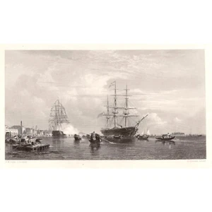 VENICE - THE ARRIVAL Original Antique 1800s Steel Engraving - Nautical -Maritime - Picture 1 of 2
