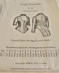 Truly Victorian 1880 Dinner Bodice Pattern TV422 Old West Reenactment Costume - Picture 1 of 5