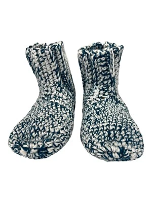 Handmade Slippers Sz 6 Blue/White Unisex Crocheted Yarn by Marsha - Image 1 of 4