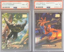 (2) 1994 Fleer Marvel Masterpieces #8 BLACK PANTHER #115 Spider-Man PSA 8 MINT