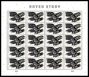 USA 20 RAVEN STORY Briefmarken: Pacific Northwest Native American Indigenous Tlingit - Bild 1 von 2