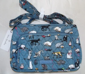 VERA BRADLEY Crossbody RFID Little Hipster Cat's Meow - Siamese Calico Gray Cats - Picture 1 of 5