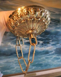 Canopy Lamp Chandelier Part Vintage Cast gilt Spelter Ceiling cap chain old - Picture 1 of 11