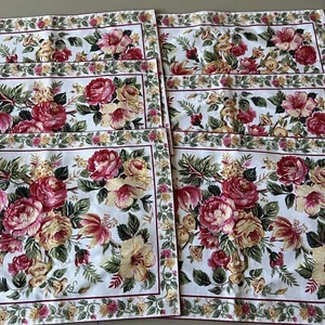 April Cornell 6 Placemats Pink Fuchsia Floral Rose Hibiscus Rectangular India - Picture 1 of 10