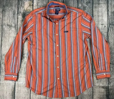 RALPH LAUREN CHAPS SHIRT MENS MEDIUM ORANGE BLUE STRIPE EASY CARE LONG SLEEVE - Image 1 of 4