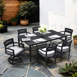 7-Piece Outdoor Patio Aluminum Furniture Modern Dining Set with Umbrella Hole - Picture 1 of 11