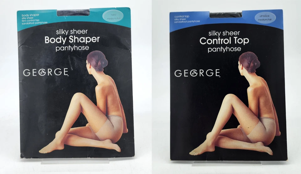 George Silky Sheer Body Shaper/ControlTop Sandalfoot Pantyhose Navy/Black M Tall - Image 1 of 4