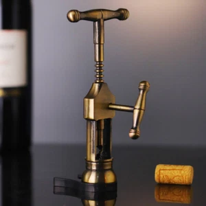 Abridor de vino sacacorchos de bronce vintage, abrebotellas de corcho metálico - Imagen 1 de 11