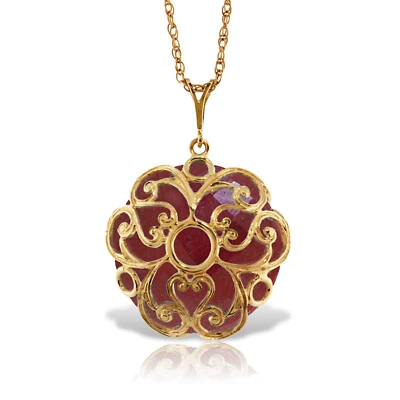 14K. SOLID GOLD NECKLACE WITH CHECKERBOARD CUT ROUND DYED RUBY - Image 1 of 4