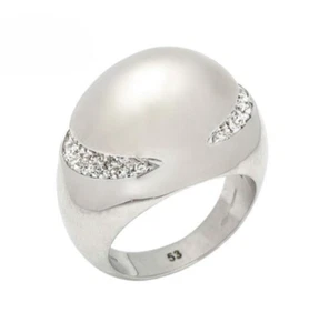 Bvlgari Bulgari Diamond 18k White Gold Cabochon Cut Dome Ring US 6.5 EU53 Signed - Picture 1 of 9
