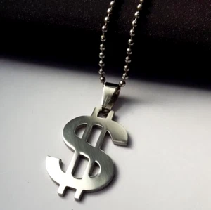 Quality Stainless Steel Dollar Currency Symbol Pendant Necklace - Picture 1 of 4