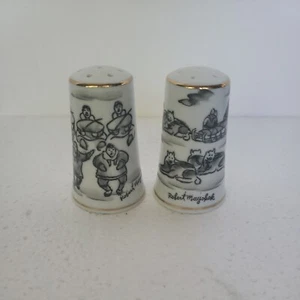 Robert Mayokok Alaska Inuit Salt and Pepper Shaker Black and White w/ Gold Trim - Picture 1 of 9