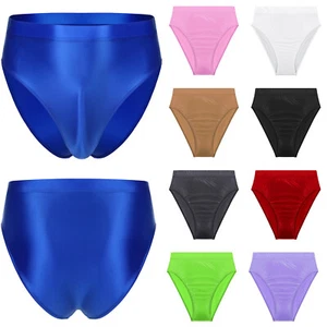 Men's Silky Glossy Underwear Oily High Waist Bulge Pouch Briefs High Cut Panties - Picture 1 of 107