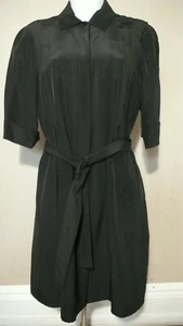 Diane Von Furstenberg PENNY MINI Black Silk Belted Shirt Dress Sz 8 - Picture 1 of 12