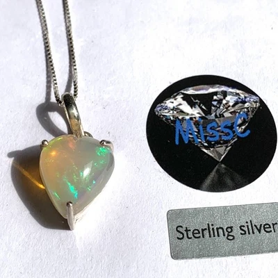 ОГНЕННЫЙ ОПАЛ СЕРДЦЕ 13 КАРАТ С ОБОДКОМ И ЦЕПОЧКОЙ ИЗ СТЕРЛИНГОВОГО СЕРЕБРА 925 ПРОБЫ, ПОЛНОСТЬЮ НАТУРАЛЬНЫЙ - Изображение 1 из 4