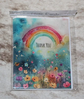 LEANIN TREE "Thank You" Flowers & Rainbow #35765~8 Notecards~Color Blank Inside~ - Image 1 of 2
