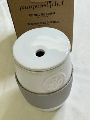 Pampered Chef Ceramic Egg Cooker White 2 Cup Capacity  #1529 New In Box - Image 1 of 4