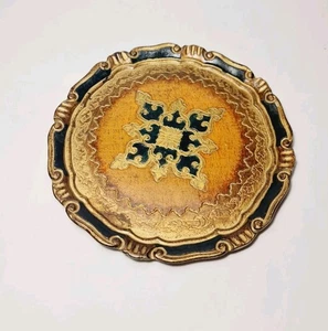 Vintage Hand Painted Florentine Italian Brown & Dark Green Gilt PapierMache Tray - Picture 1 of 14