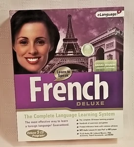 Learn to Speak French 5 Audio CD Deluxe Edition by eLanguage Open Box Complete - Foto 1 di 4