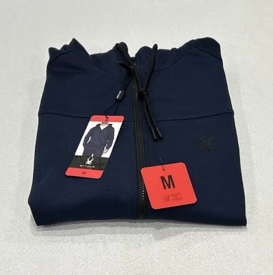 Chaqueta con capucha elástica con cremallera completa Spyder para hombre, azul, talla M Foto 1 de 4