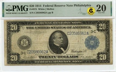 1914 $20 Federal Reserve Note Philadelphia PA PMG VF20 GCC Gold - Image 1 of 2