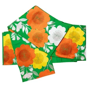 VTG Japanese Nagoya Obi Green Silk Large Multi-Color Plum Blossom Design - Picture 1 of 5