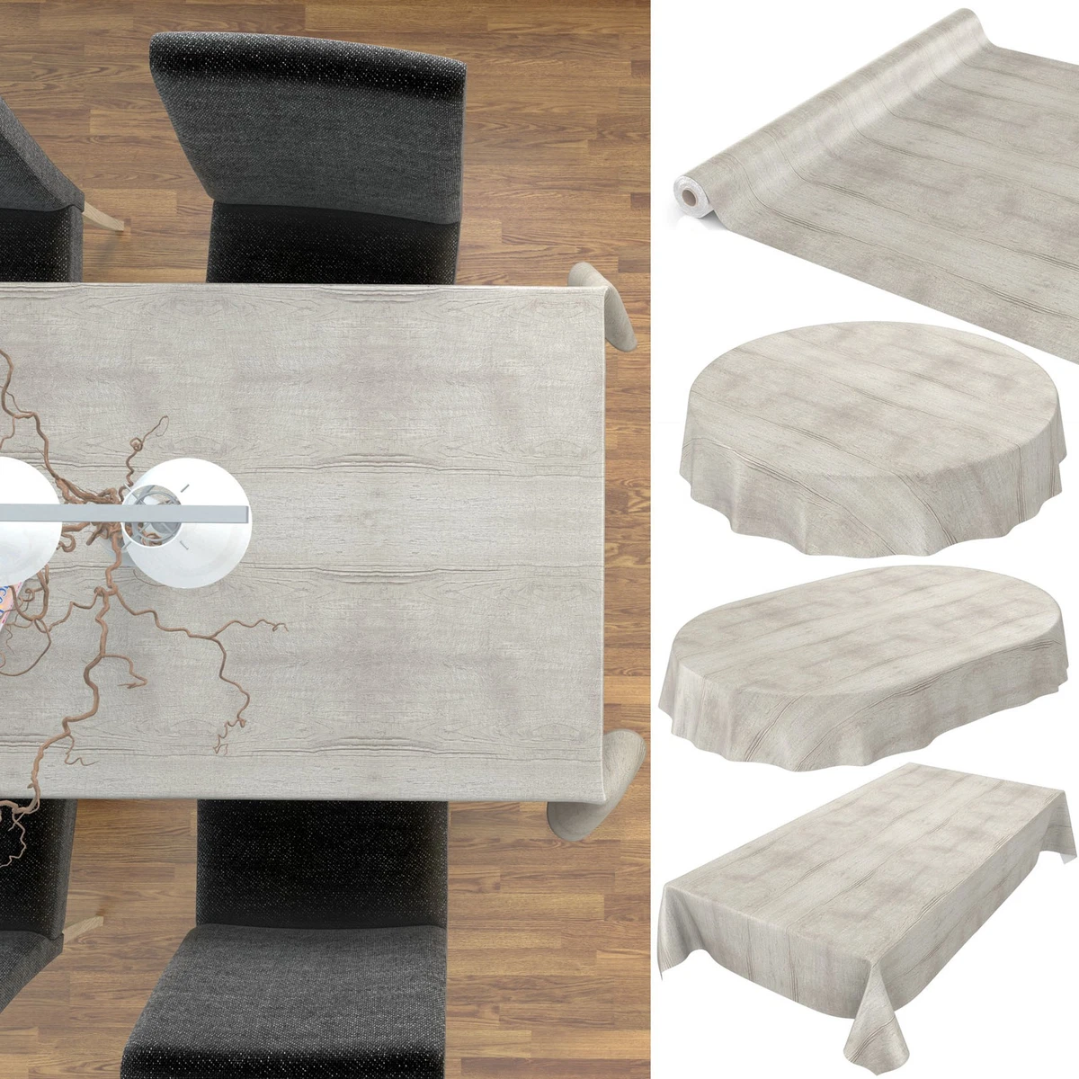PVC Tischdecke Madeira Grau – Wachstuch, Holzoptik, Abwaschbar, Individuell Zuschneidbar