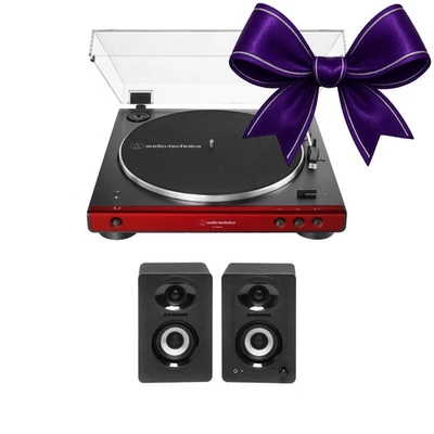 Audio-Technica AT-LP60XBT Bluetooth Stereo Turntable Speakers (Red)