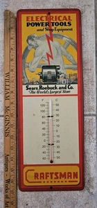 Sears Roebuck Craftsman Electrical Power Tools Metal Shop Thermometer Sign  - Picture 1 of 3
